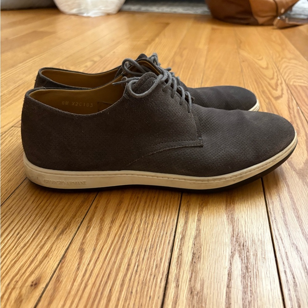 Giorgio Armani Men's Dark Gray Suede Derbys